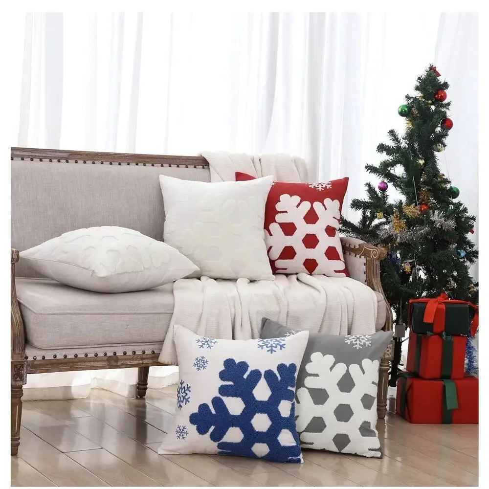 Christmas Throw Pillow Covers 18x18 Inch Set of 2 Pillow Cases White Snowflake